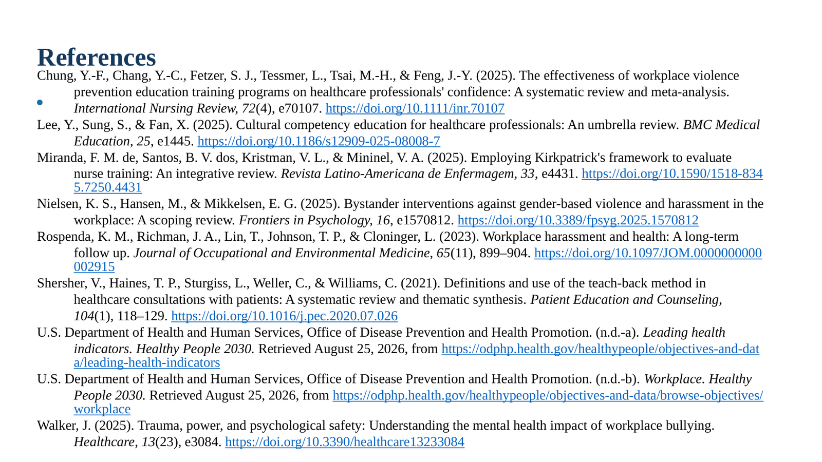 NURS FPX 4055 Assessment 4: Health Promotion Plan Presentation (Workplace harassment) 4055 a4 1 slide 13 png