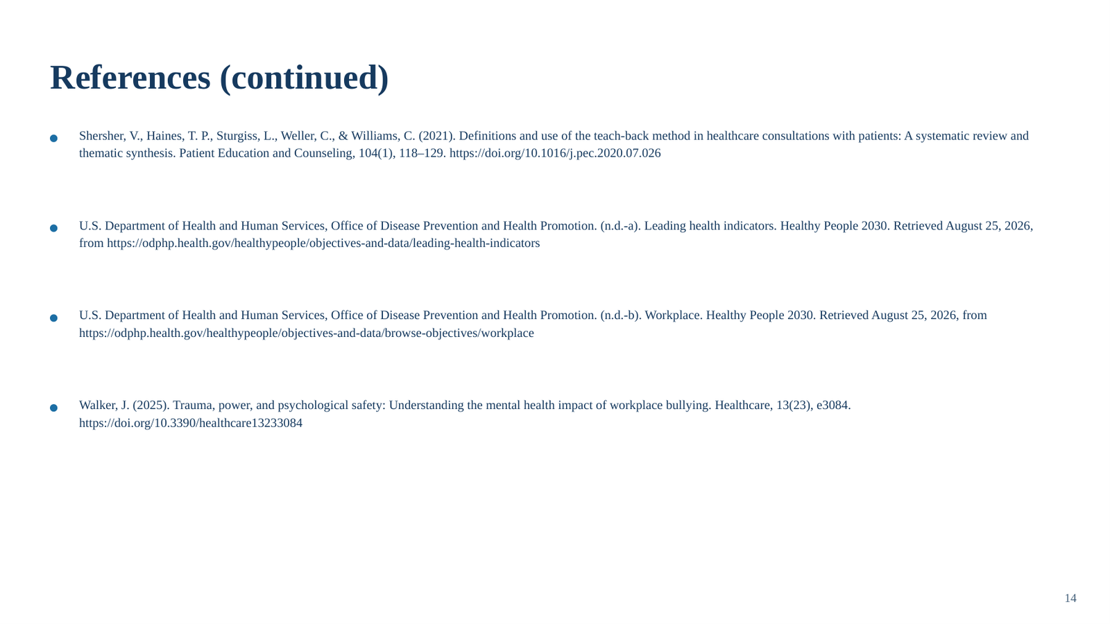 NURS FPX 4055 Assessment 4: Health Promotion Plan Presentation (Workplace harassment) 4055 a4 1 slide 14 png